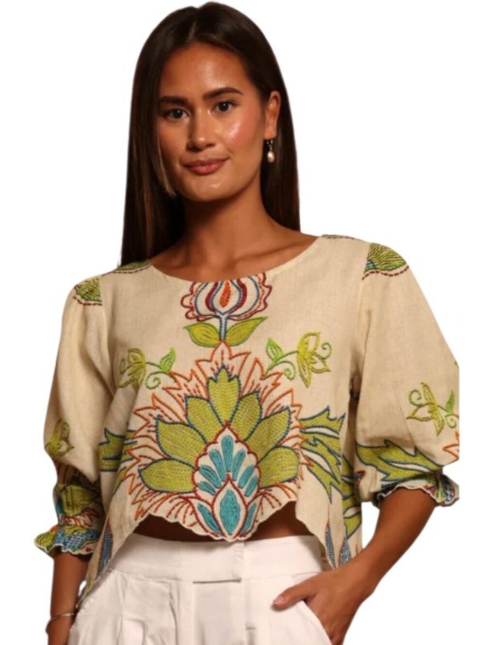 Shore Georgia colorful linen & cotton blend crop top - M.             U57